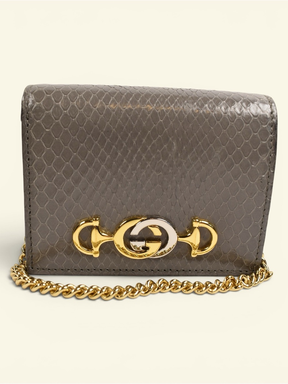 Gucci Grey Python Mini Crossbody with Gold Chain